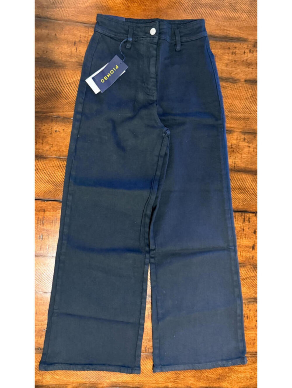 NWT Piombo Women's Black Denim Wide Leg Jean, Size 2